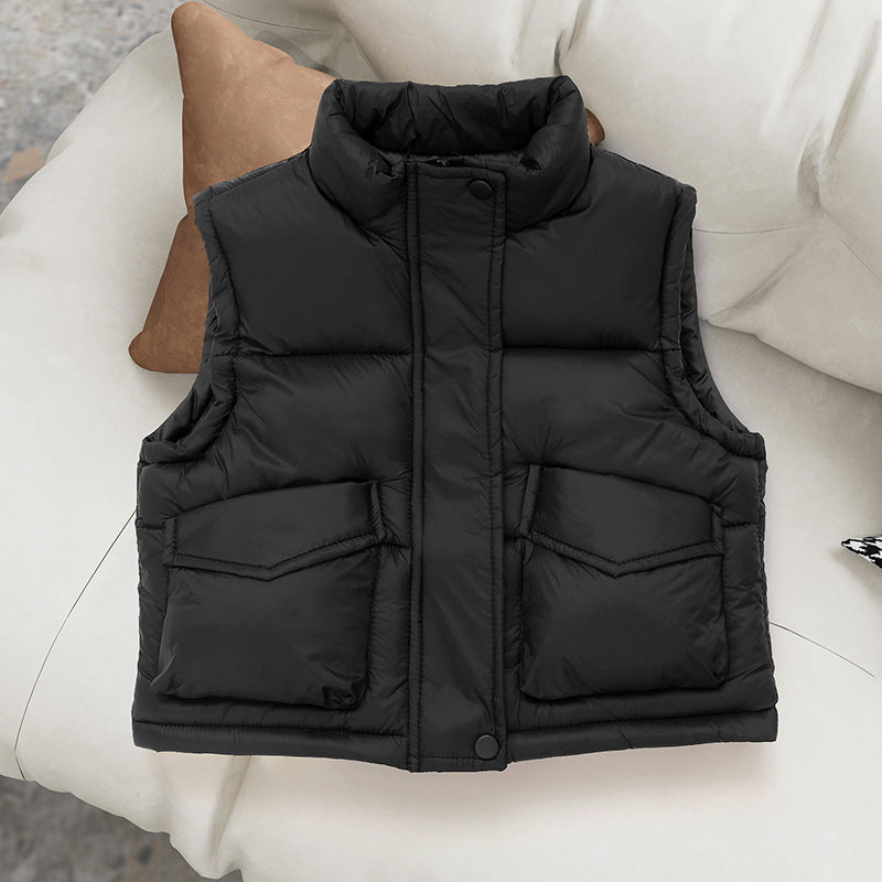 Vest simple fashion stand collar cotton jacket for middle and large children