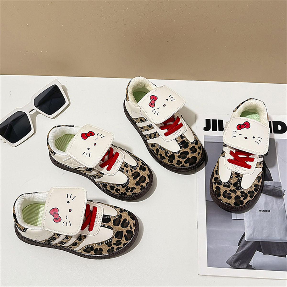 Middle and large girls autumn Kate cat leopard print soft bottom low top canvas shoes