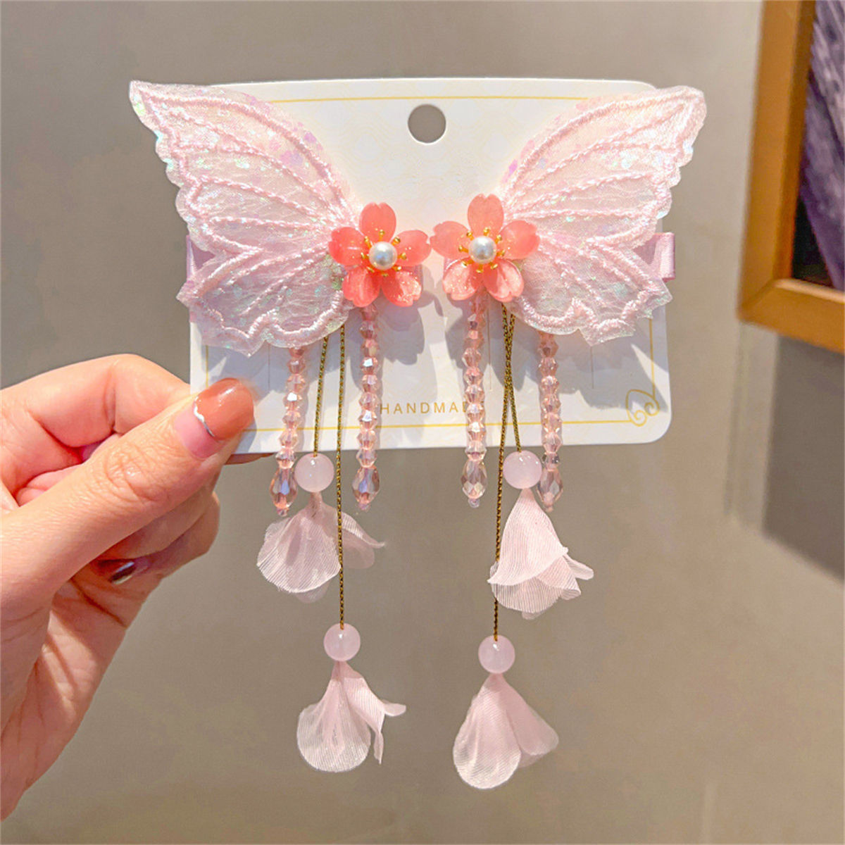 Children's 2-piece set butterfly flower tassel princess sweet style hairpin