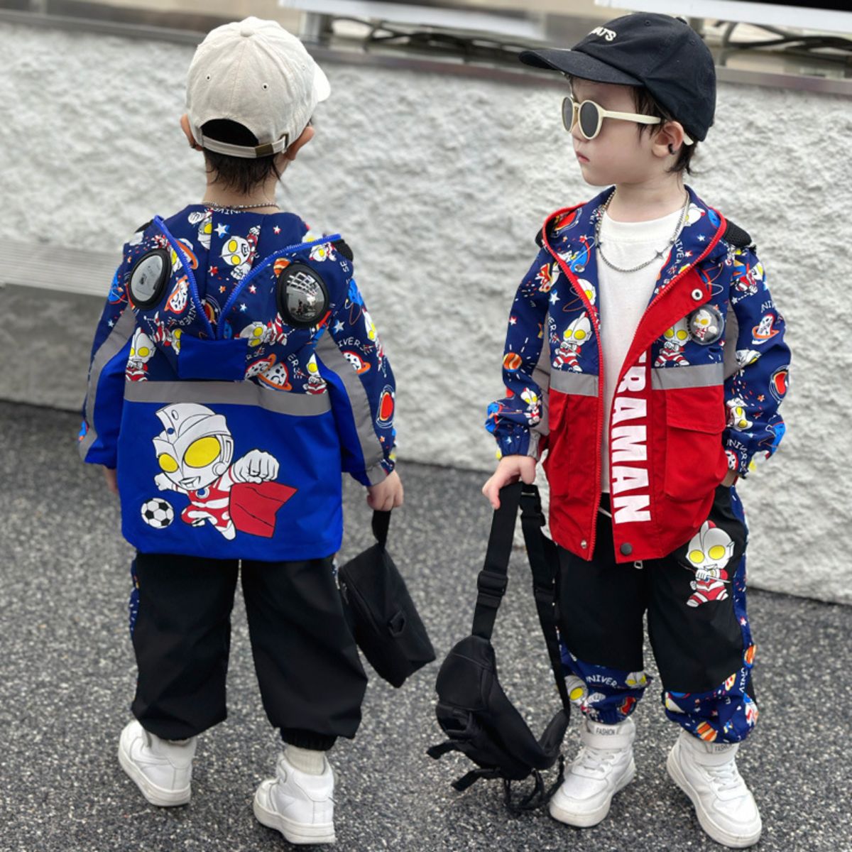 Boys Ultraman Eyes Suit Spring and Autumn New Children's Handsome Jacket Two-piece Suit for Small and Medium Children