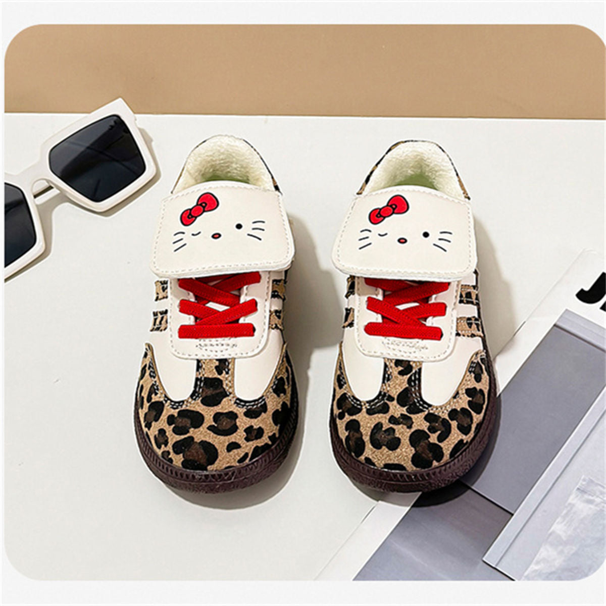 Middle and large girls autumn Kate cat leopard print soft bottom low top canvas shoes