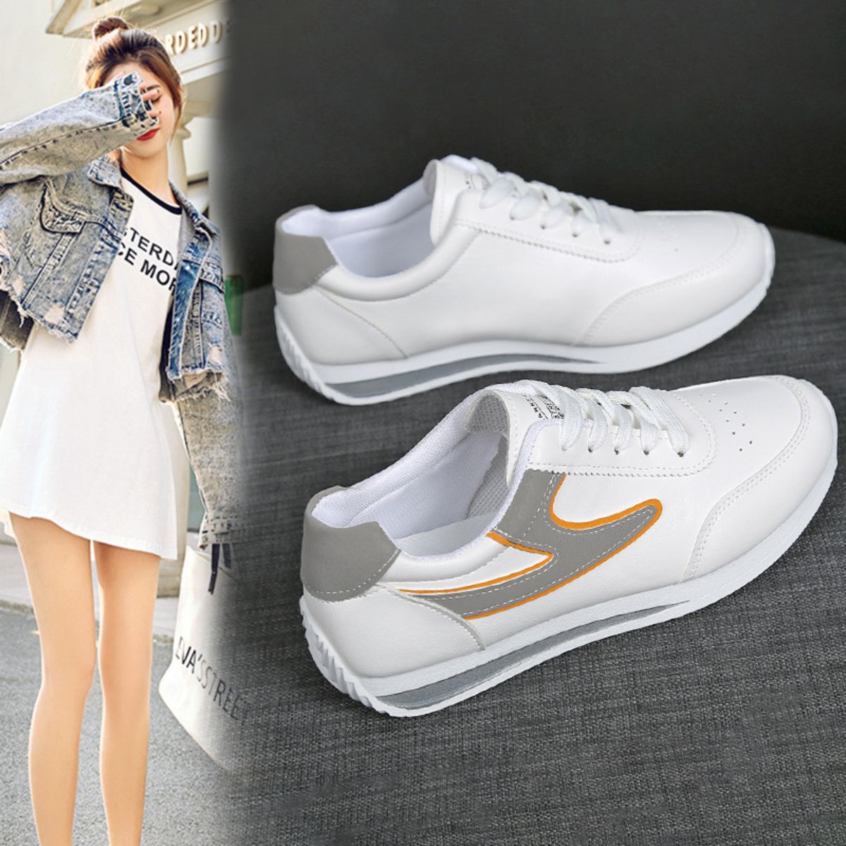 Fashionable and simple white shoes for women, low-top, soft sole, lightweight, casual and versatile ladies' Forrest Gump shoes