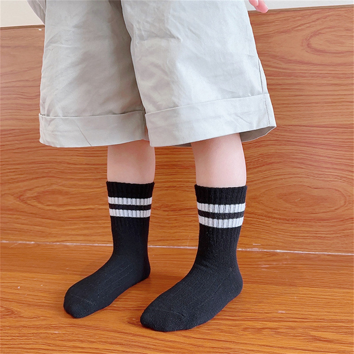 Children's spring and autumn casual college style parallel bars men's and women's short socks