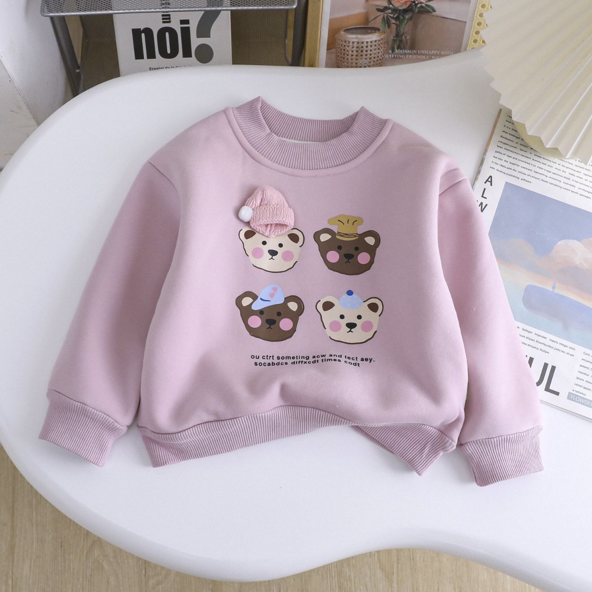 Girls Plush Cartoon Sweater Autumn and Winter Cute Bear Tops Small and Medium Children Thickened Casual All-match Warm Children's Clothing