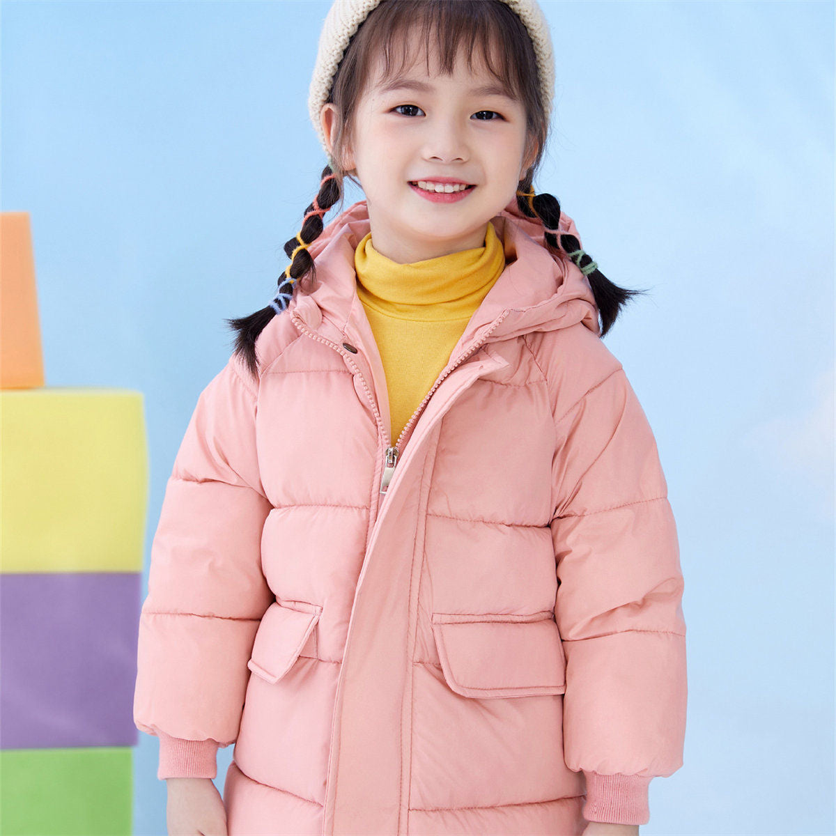 Winter solid color simple style short cotton coat for boys and girls