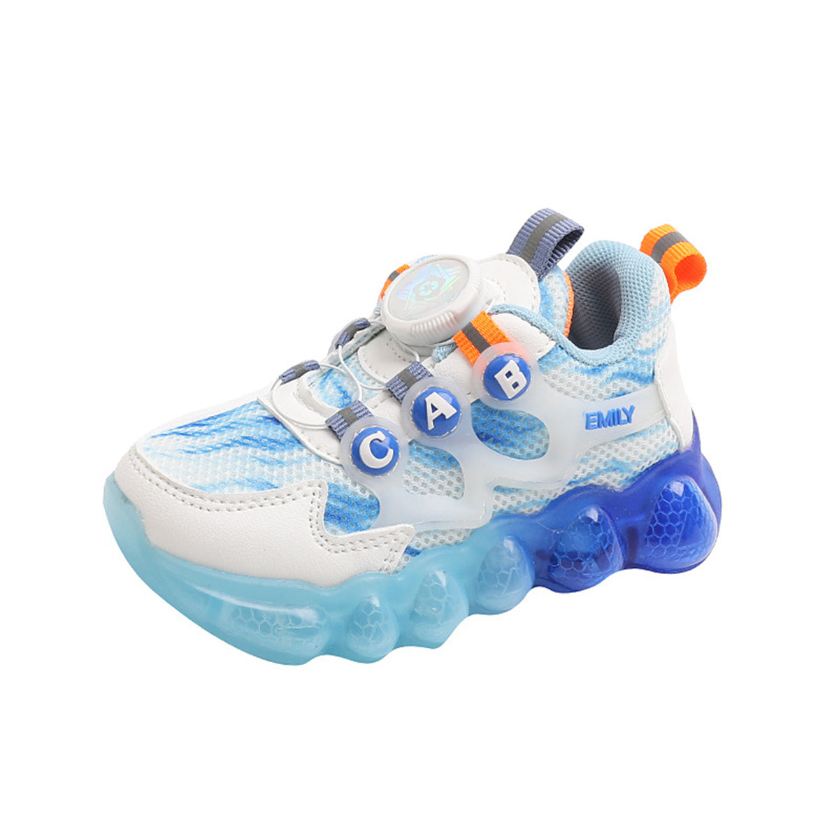 Children's and boys' light-up rotating button breathable running shoes