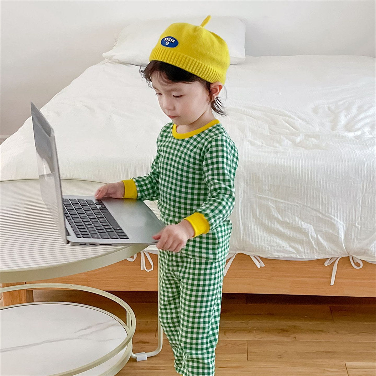 Plaid home clothes children's long-sleeved home clothes cotton pajamas spring and autumn cartoon little boy children's suit