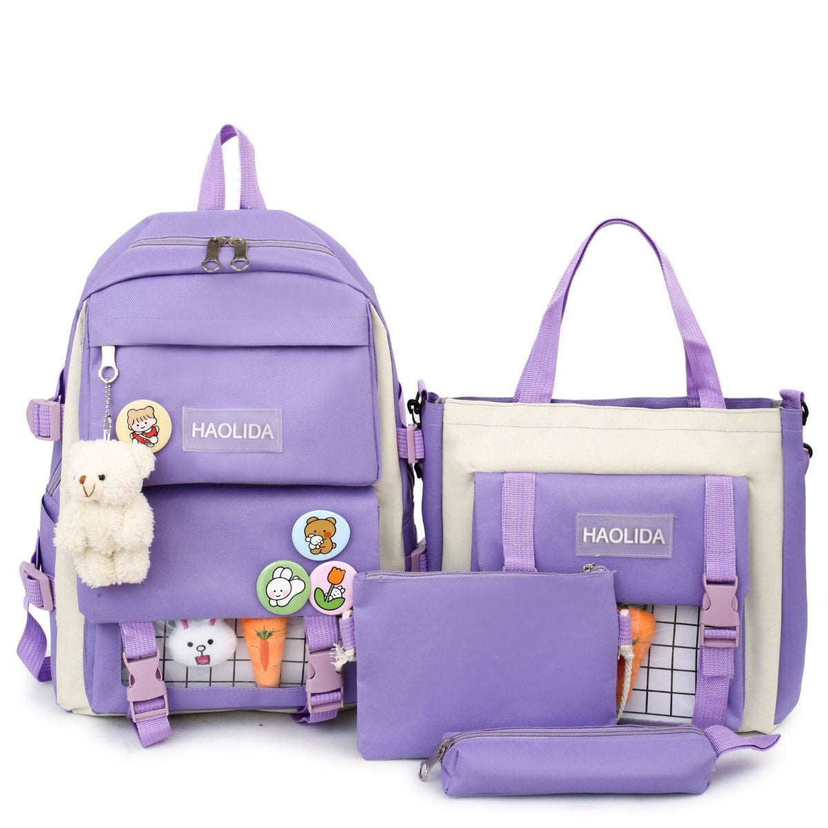 Children's Pure Cotton Solid Color School Bag Set