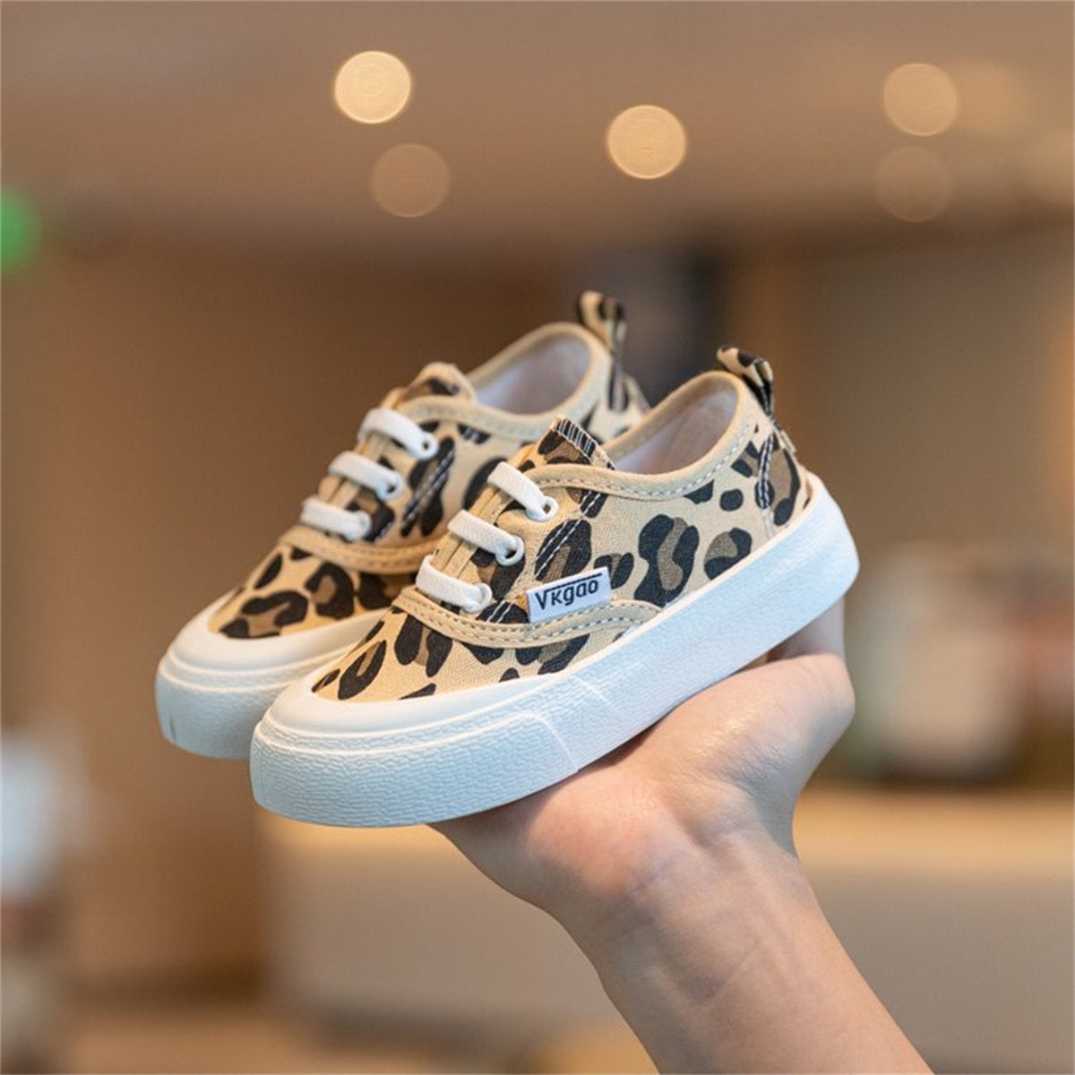 Toddler girl's leopard print temperament casual style soft bottom non-slip low top canvas shoes