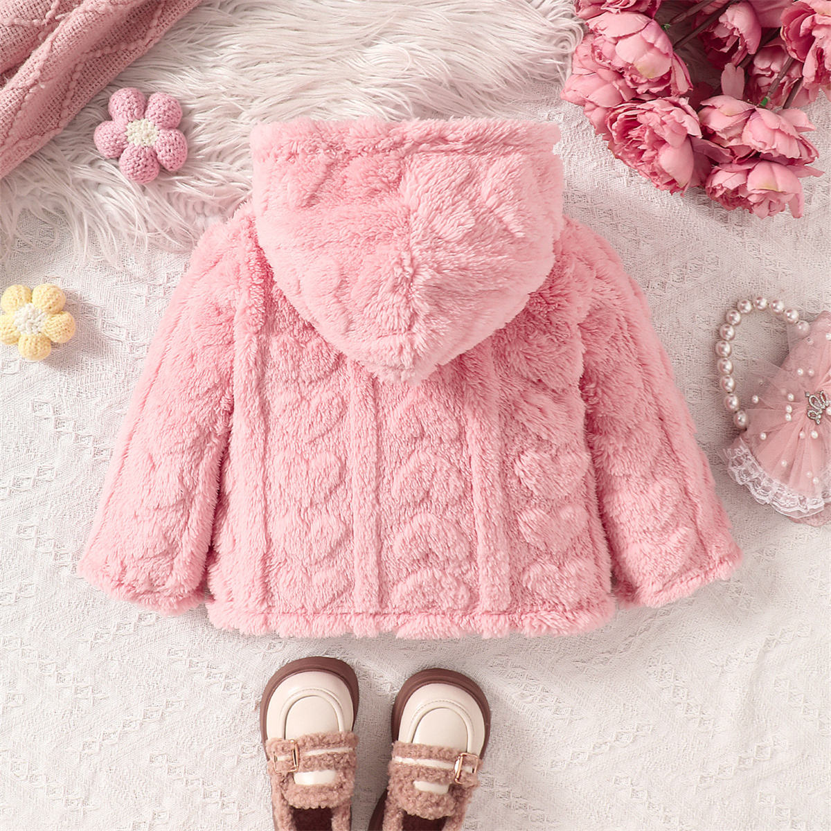 Girls autumn one-piece hooded top warm loose princess style