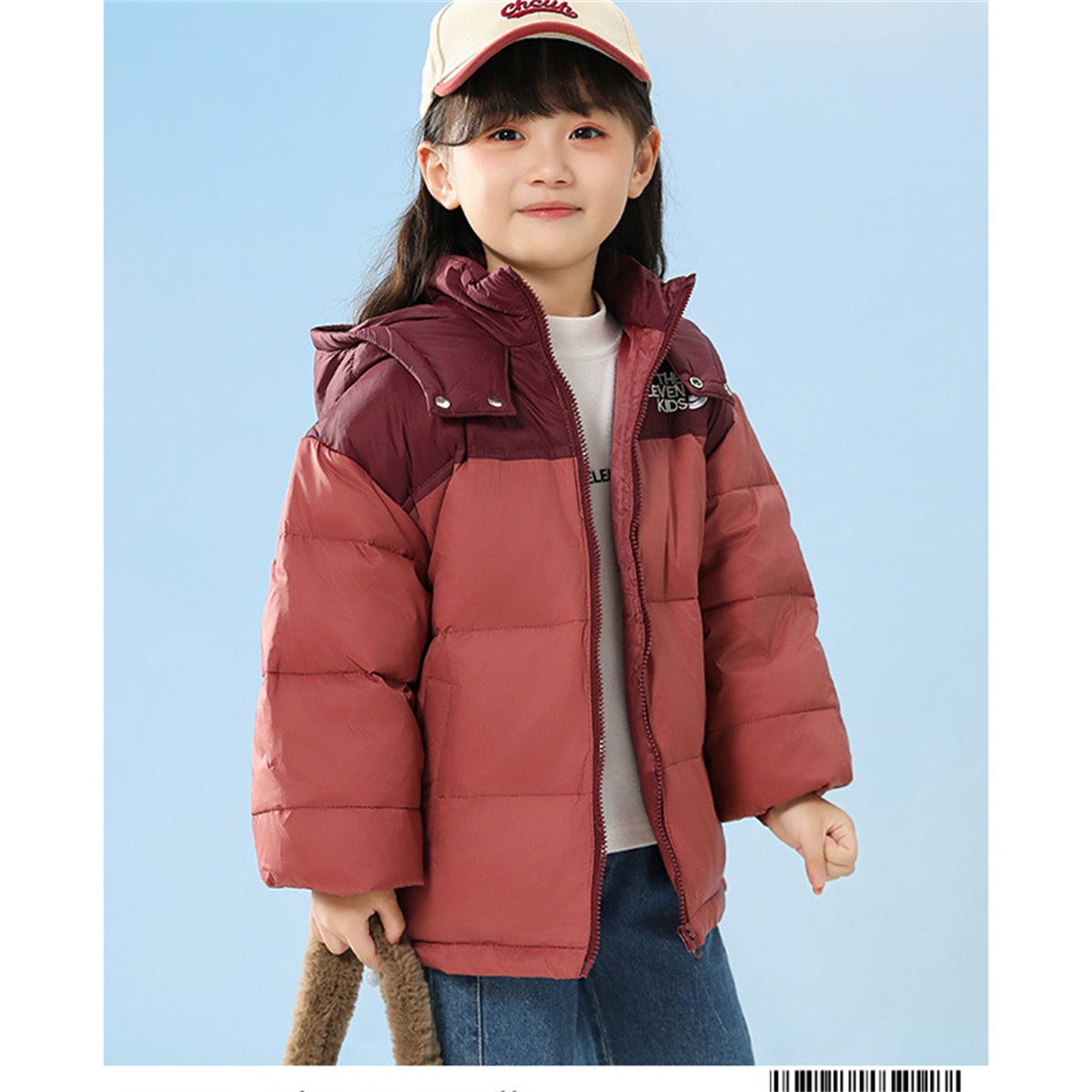 Winter color matching simple waterproof warm hooded short down jacket for middle and large boys and girls