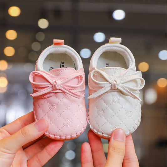 Baby girl cute solid color simple bow soft sole warm leather shoes