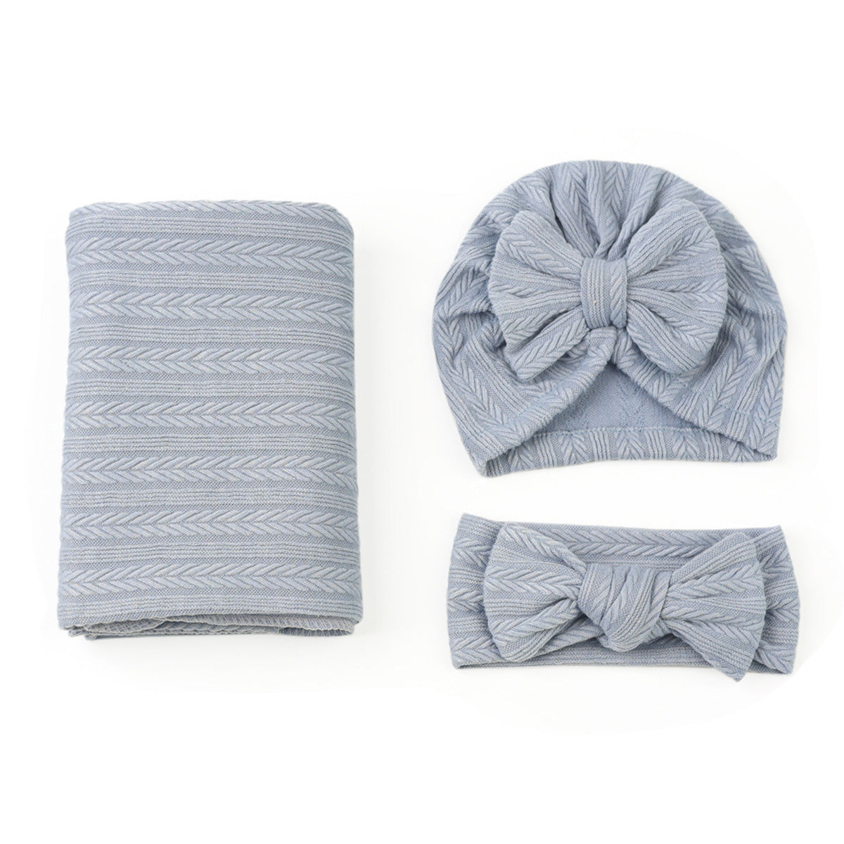 3-piece Nwe Born Baby Solid Color Wrap Warm Blanket & Infant Hat & Bowknot Headwrap