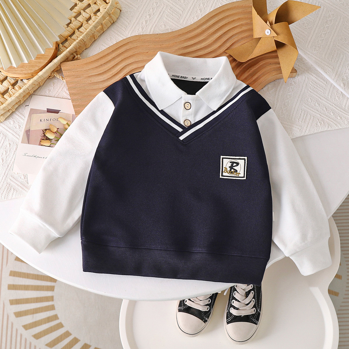 Boys' lapel POLO shirt autumn new style sweatshirt British style versatile fashion