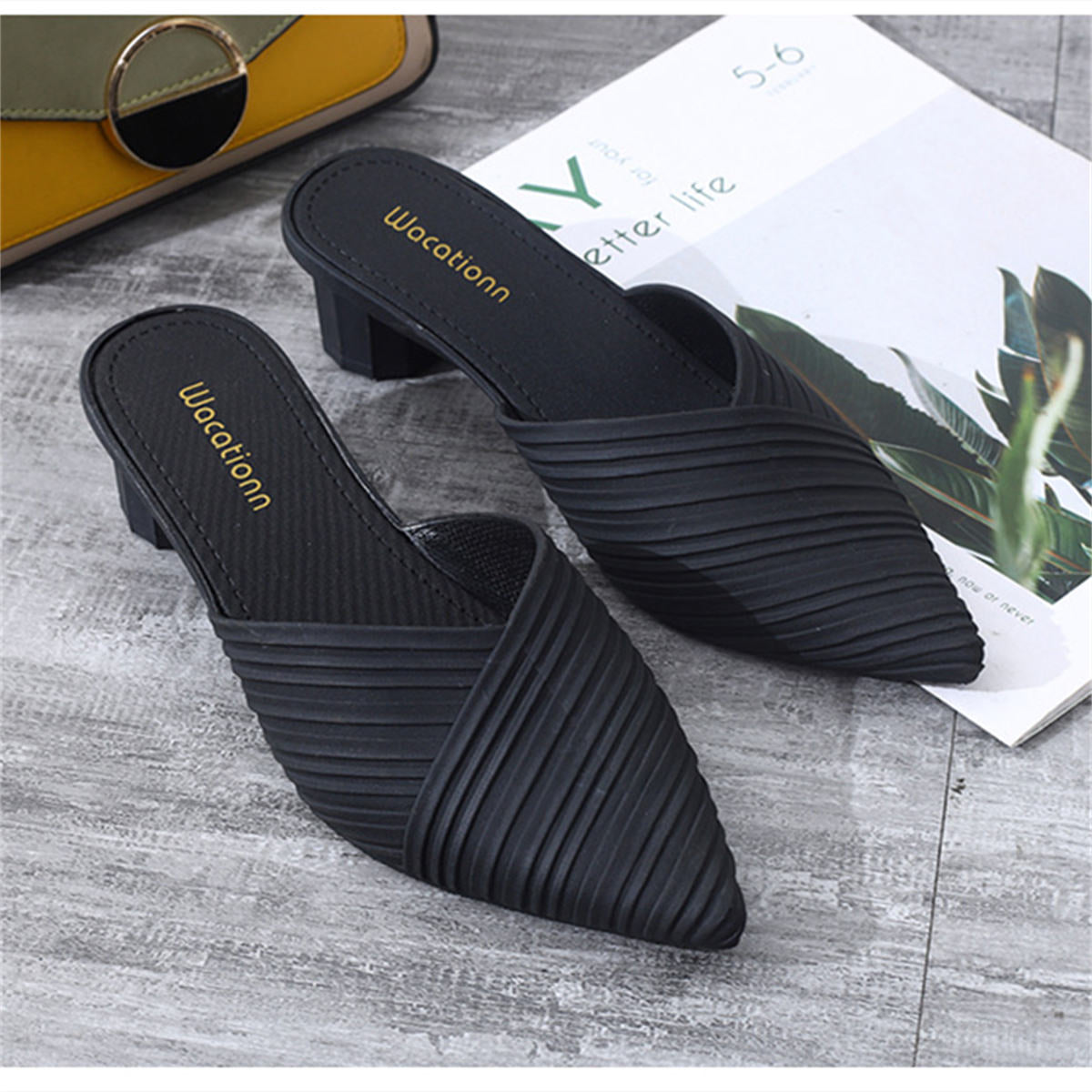 Pointed toe wedge heel casual slippers for women jelly sandals thick-soled beach shoes