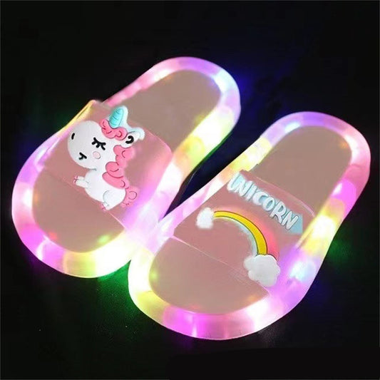 Toddler Boys' Glowing Unicorn Pattern Flip Flops