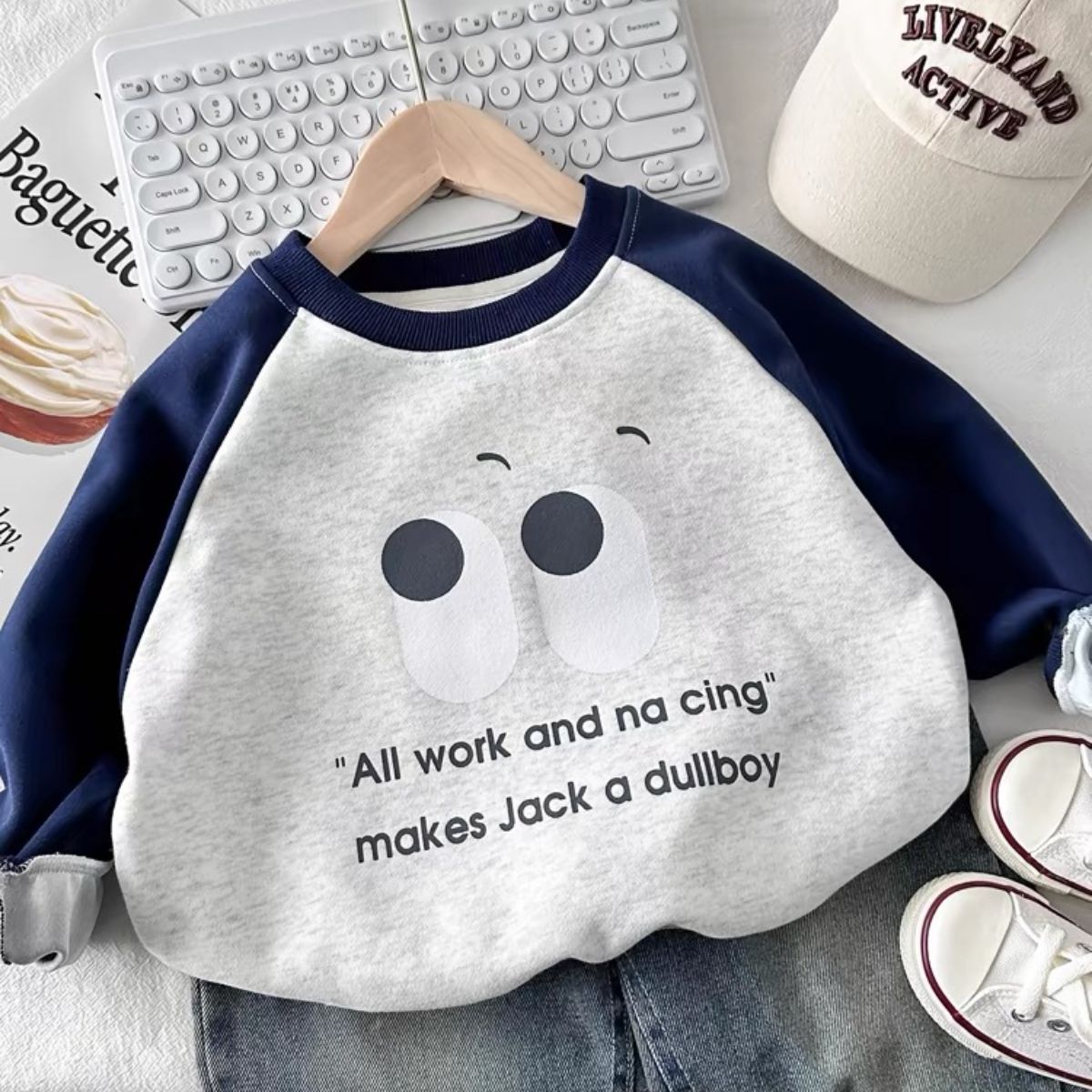 Children's raglan contrast color sweatshirt for boys and girls Chinese cotton foam printing small and medium children's clothing spring and autumn round neck top