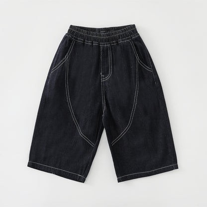 Number Patch Lightweight Denim Shorts