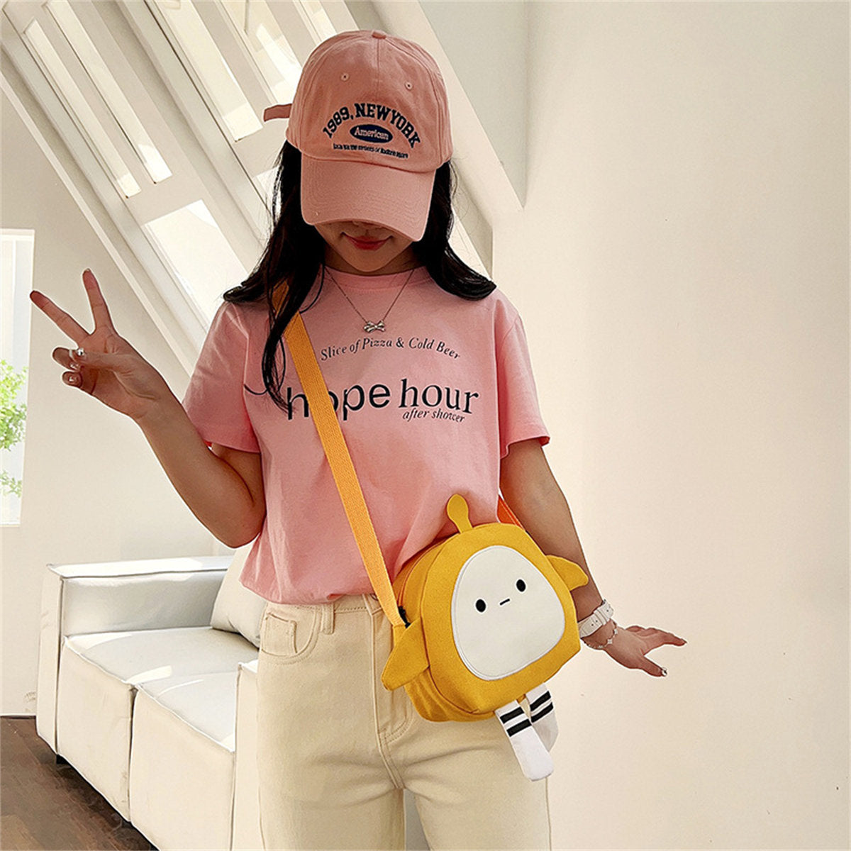 Children's cute egg party bag cartoon large capacity canvas messenger bag