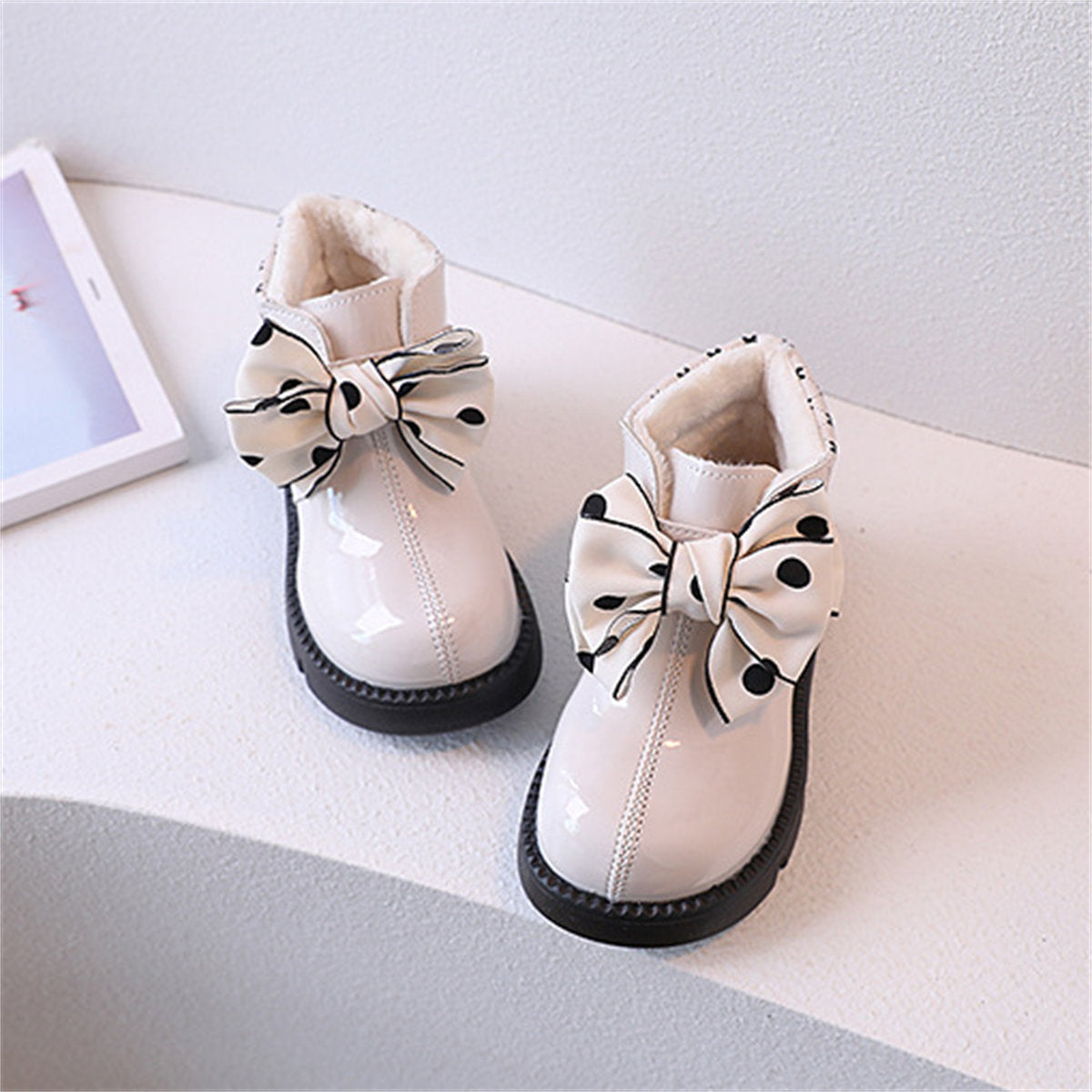 Little girl princess style polka dot bow style warm cotton boots