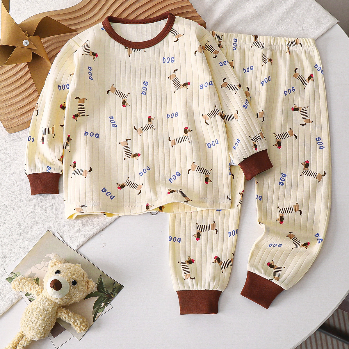 Girls Cute Flower Cotton Long Sleeve Home Clothes Pajamas Set