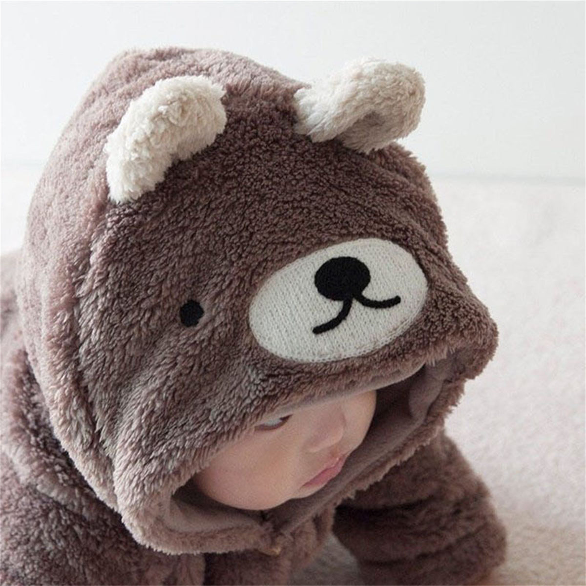 Baby cotton bear jumpsuit plush hooded romper