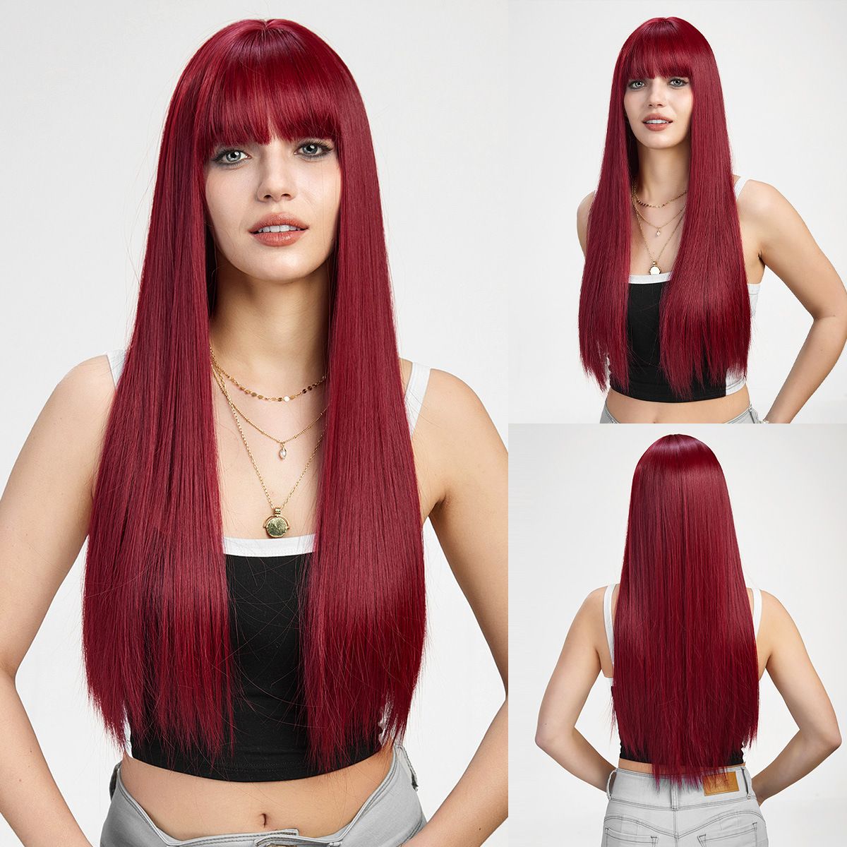 Wigs for women long straight hair full head set Long straight hair fashion hairstyle ladies fluffy natural wig set