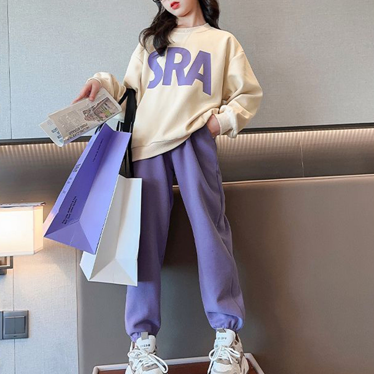 Girls casual sports suit autumn clothes for middle and large children children's fashionable spring and autumn sweater two-piece suit