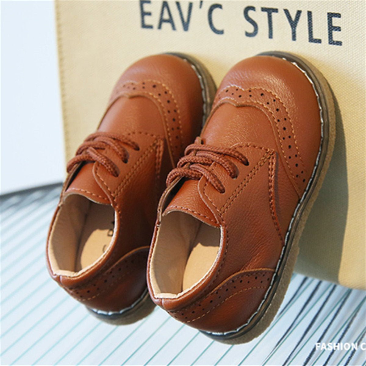 Children's and boys' spring and autumn British retro style soft-soled comfortable flat leather shoes