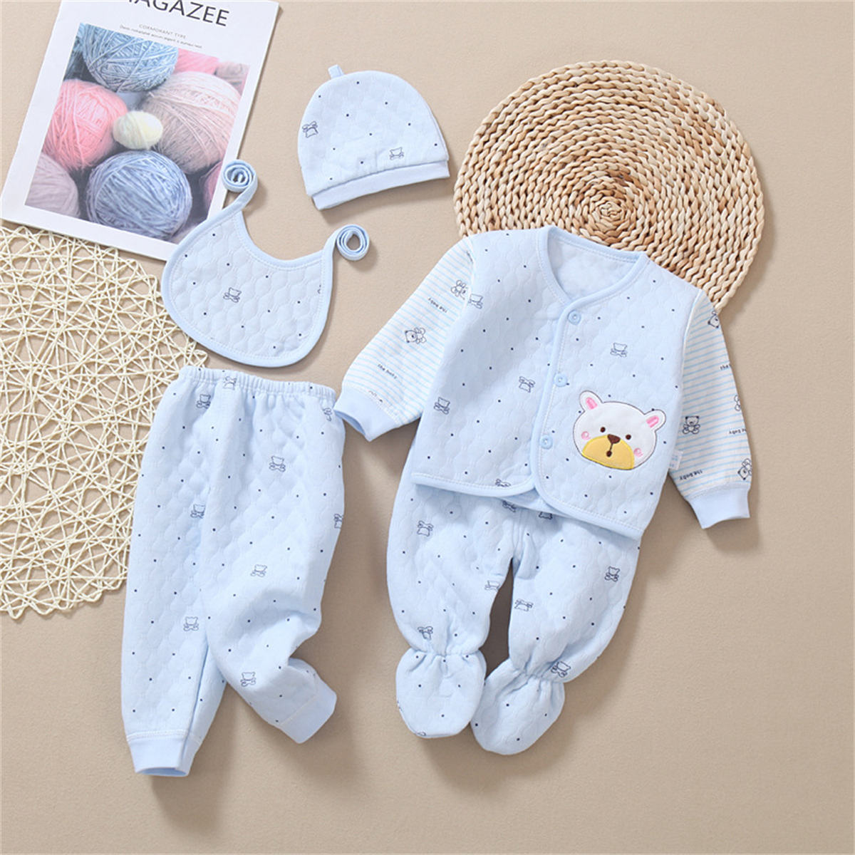 Newborn baby autumn and winter thick cotton clothes five-piece set