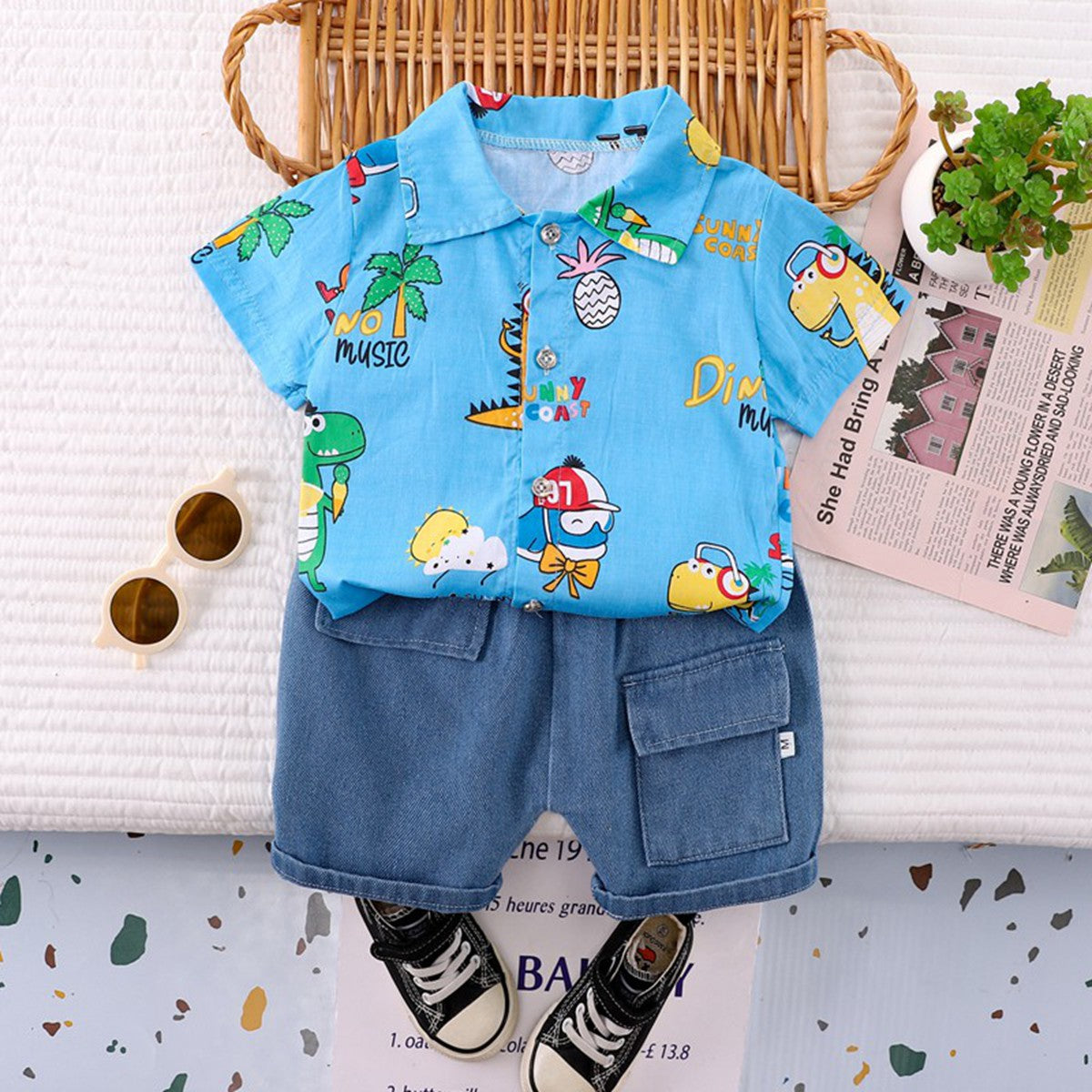 Baby summer shirt short sleeve two piece suit baby clothes