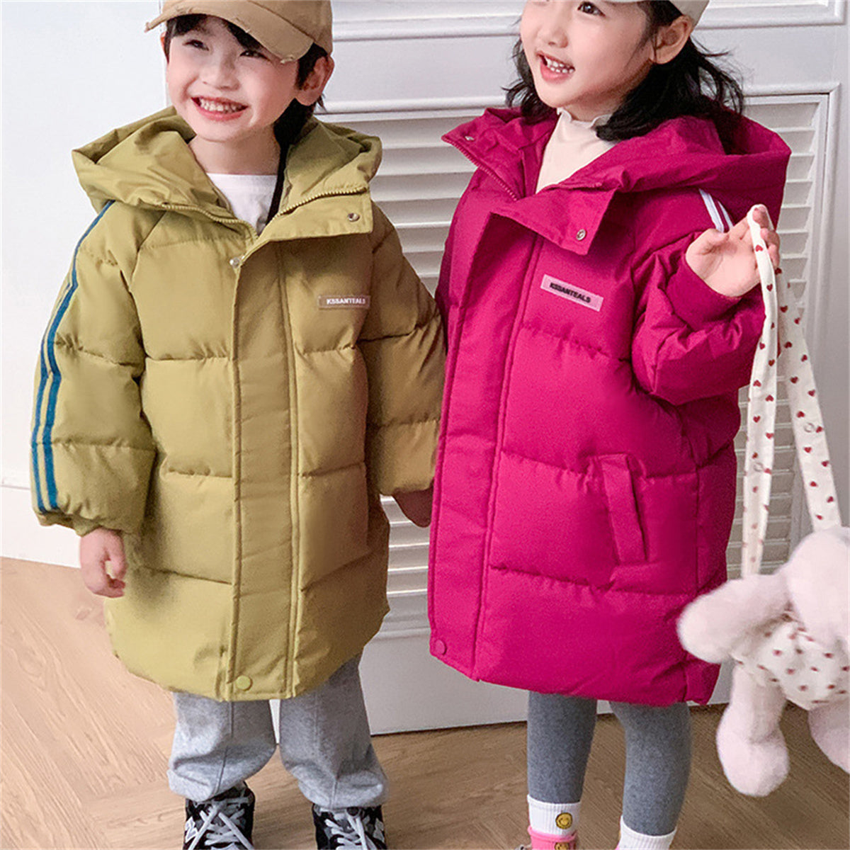 Children's mid-length cotton coat, boys' long thick coat