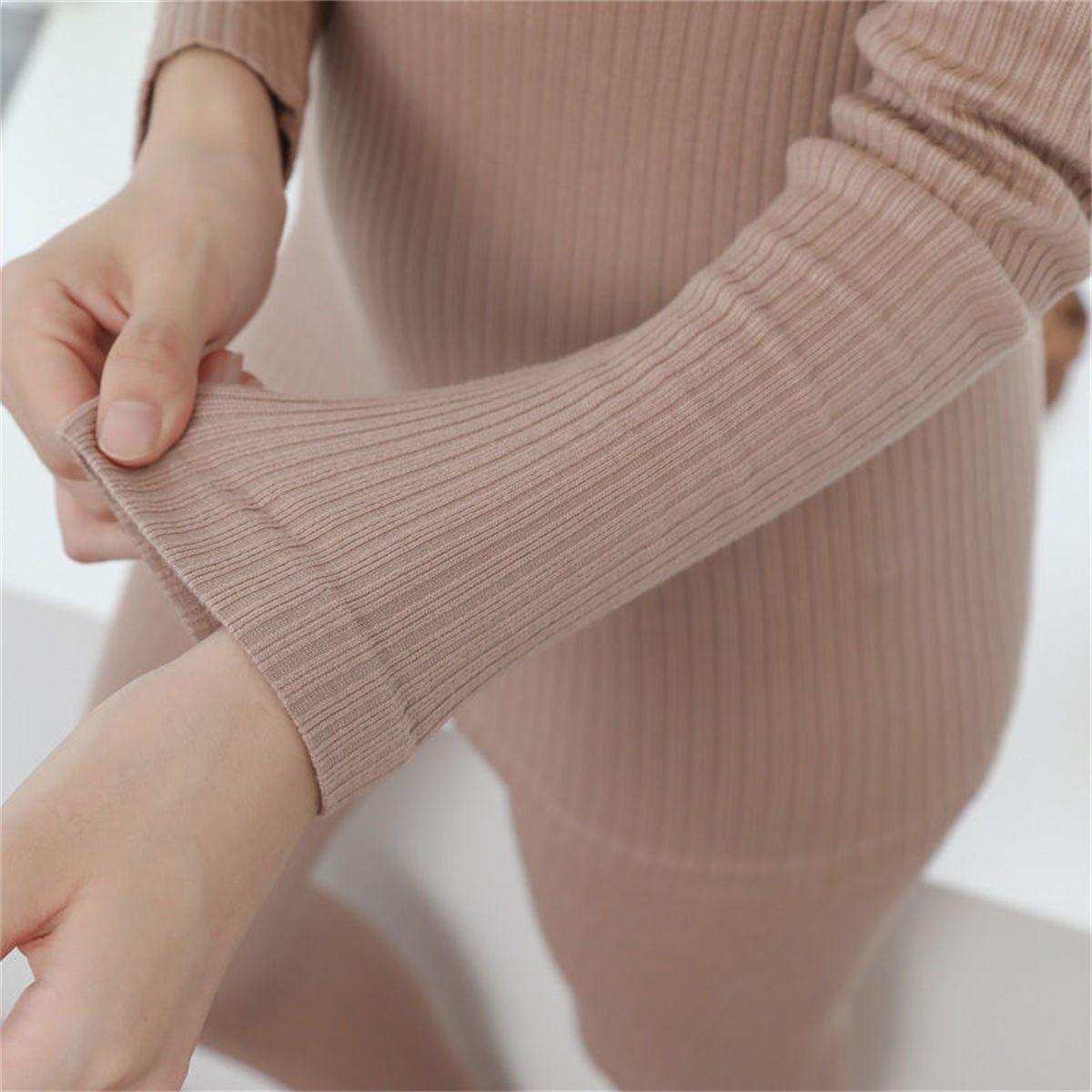 Women's Bear Suit Vertical Striped Autumn Clothes and Autumn Pants Warm Suit