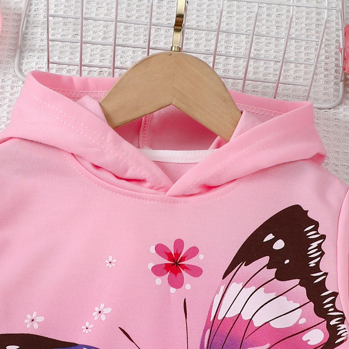 Kid girl's pink butterfly hooded sweatshirt suit