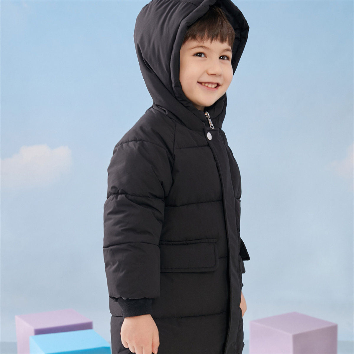 Winter solid color simple style short cotton coat for boys and girls