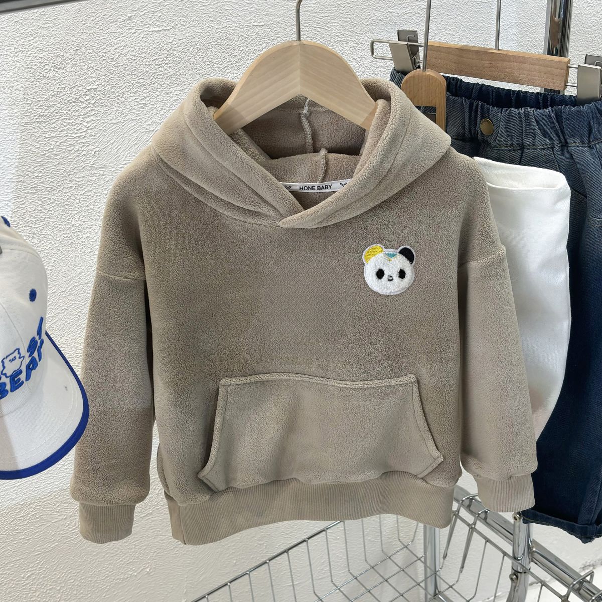 Children's plush hooded sweatshirt Austrian velvet jacket middle and large children's autumn and winter hoodie boys and girls long-sleeved warm tops