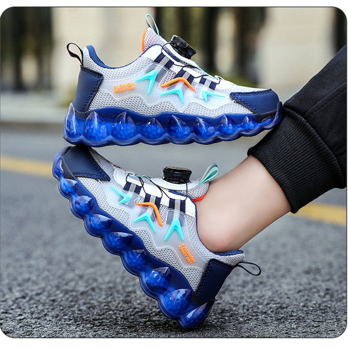 Middle and large boys spring and autumn color matching sports style running soft sole shock absorption non-slip sports shoes