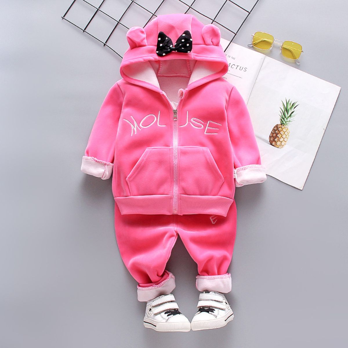 Children's gold velvet suit girls plus velvet sweater baby autumn and winter clothes baby double-sided velvet two-piece suit