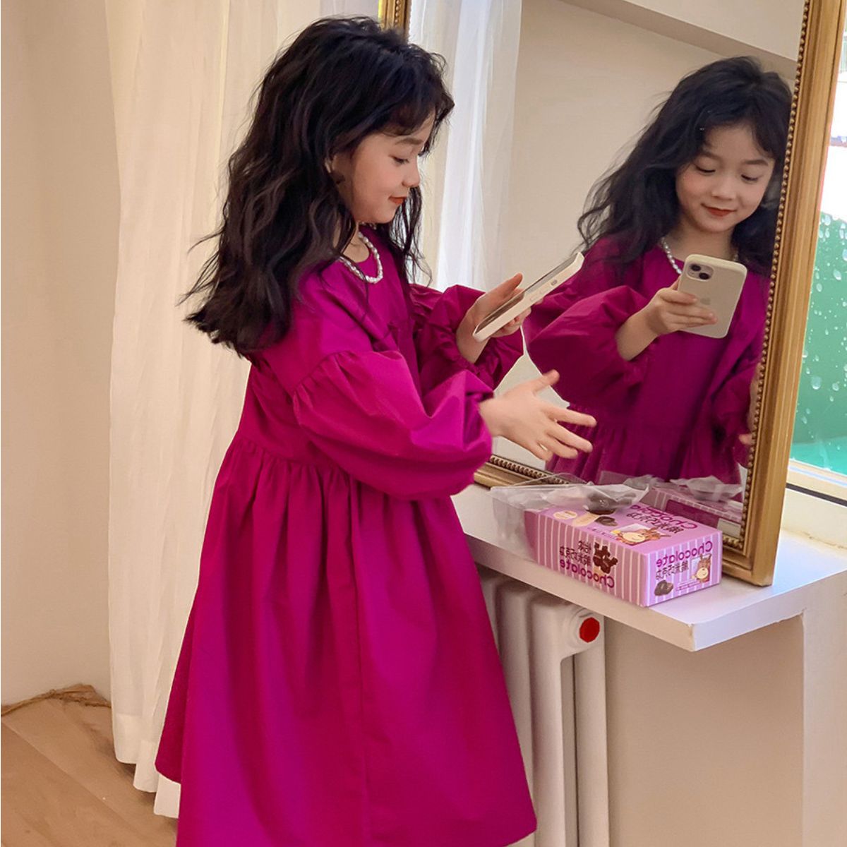 Girls dress autumn new style lantern sleeve princess dress long dress for small and medium children