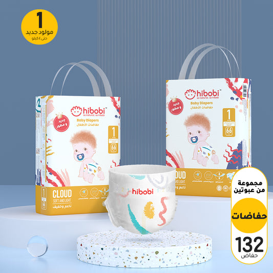 hibobi high-tech ultra-thin soft newborn baby diapers, size 1, éˆ?kg, 1 box, 132 pieces