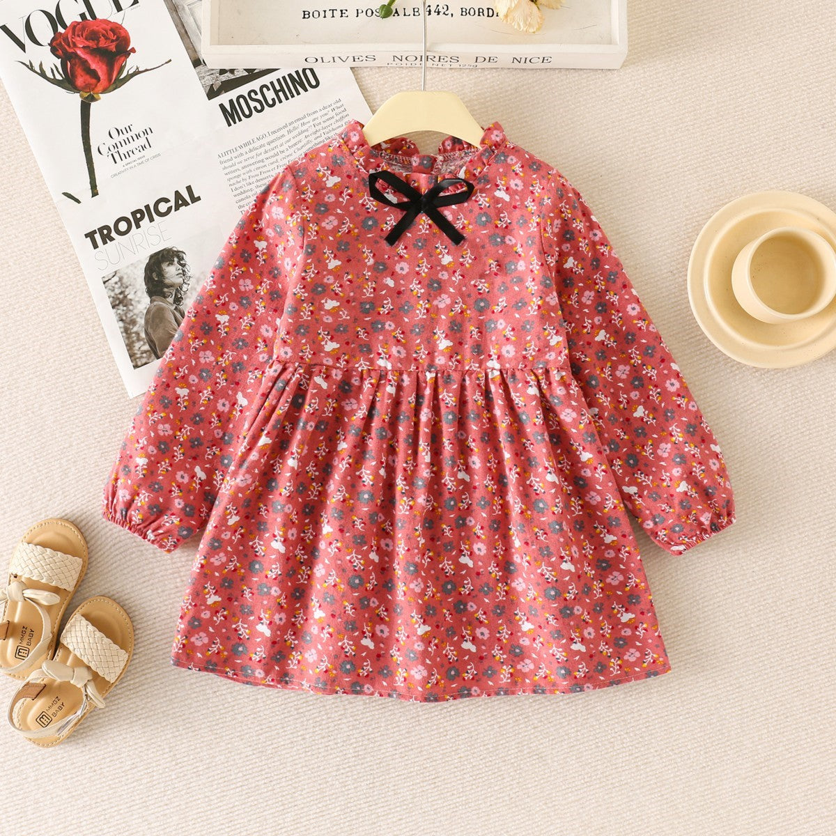 Girls dress cotton spring and autumn floral lace children's dress fashionable princess dress