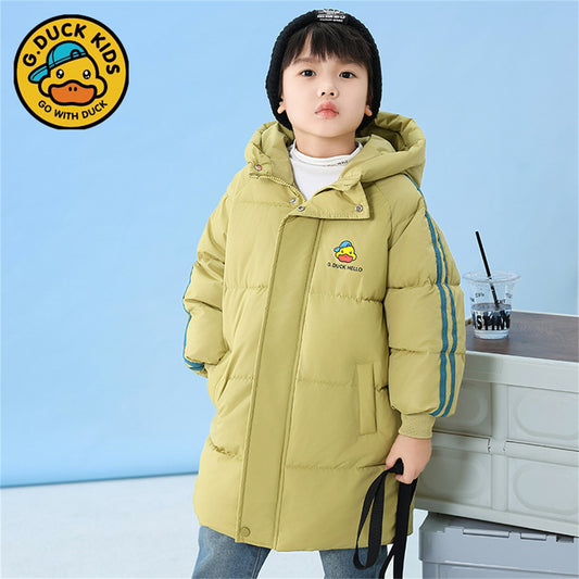 Winter yellow duck cute solid color waterproof warm long down jacket for boys and girls