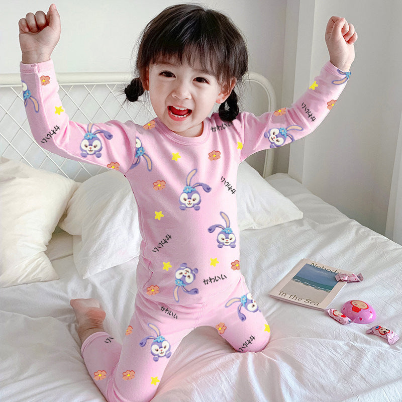 Baby girl cartoon warm pajamas two piece set