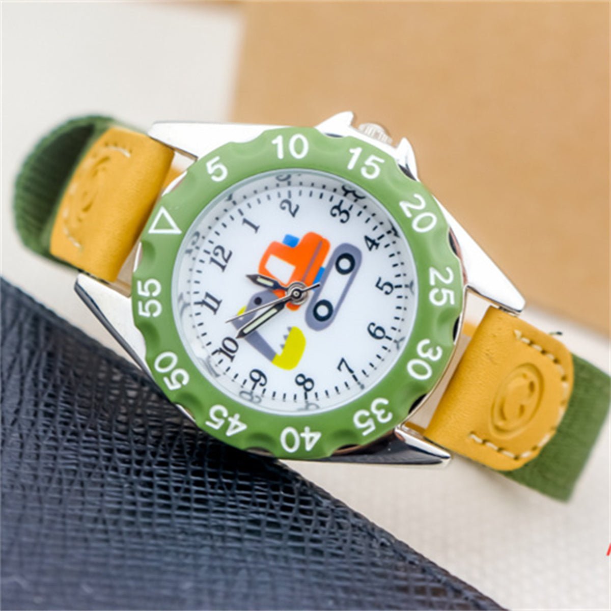 Children's cute excavator canvas breathable trendy luminous electronic watch