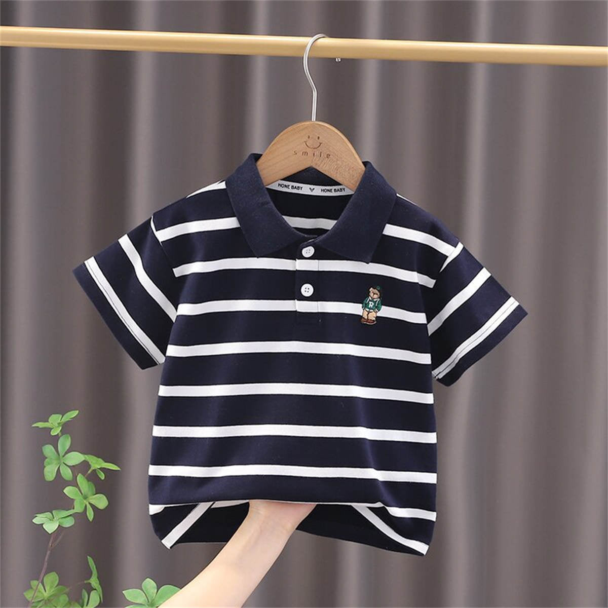 Children's clothing children's striped t-shirt boys short-sleeved new baby summer tops small and medium children's lapel t-shirt