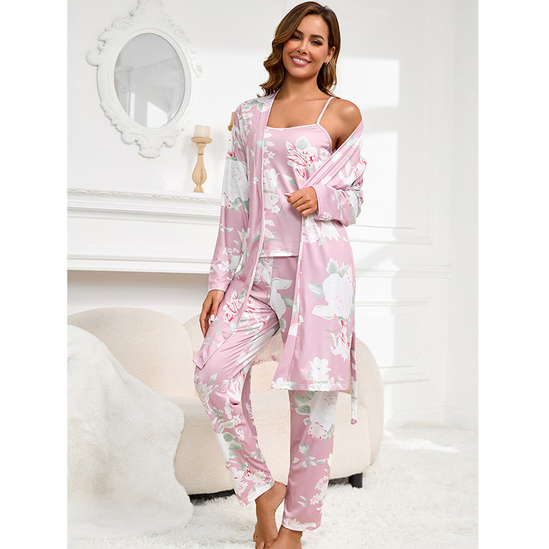 Women's pajamas cotton nightgown suspenders nightdress trousers three-piece home clothes