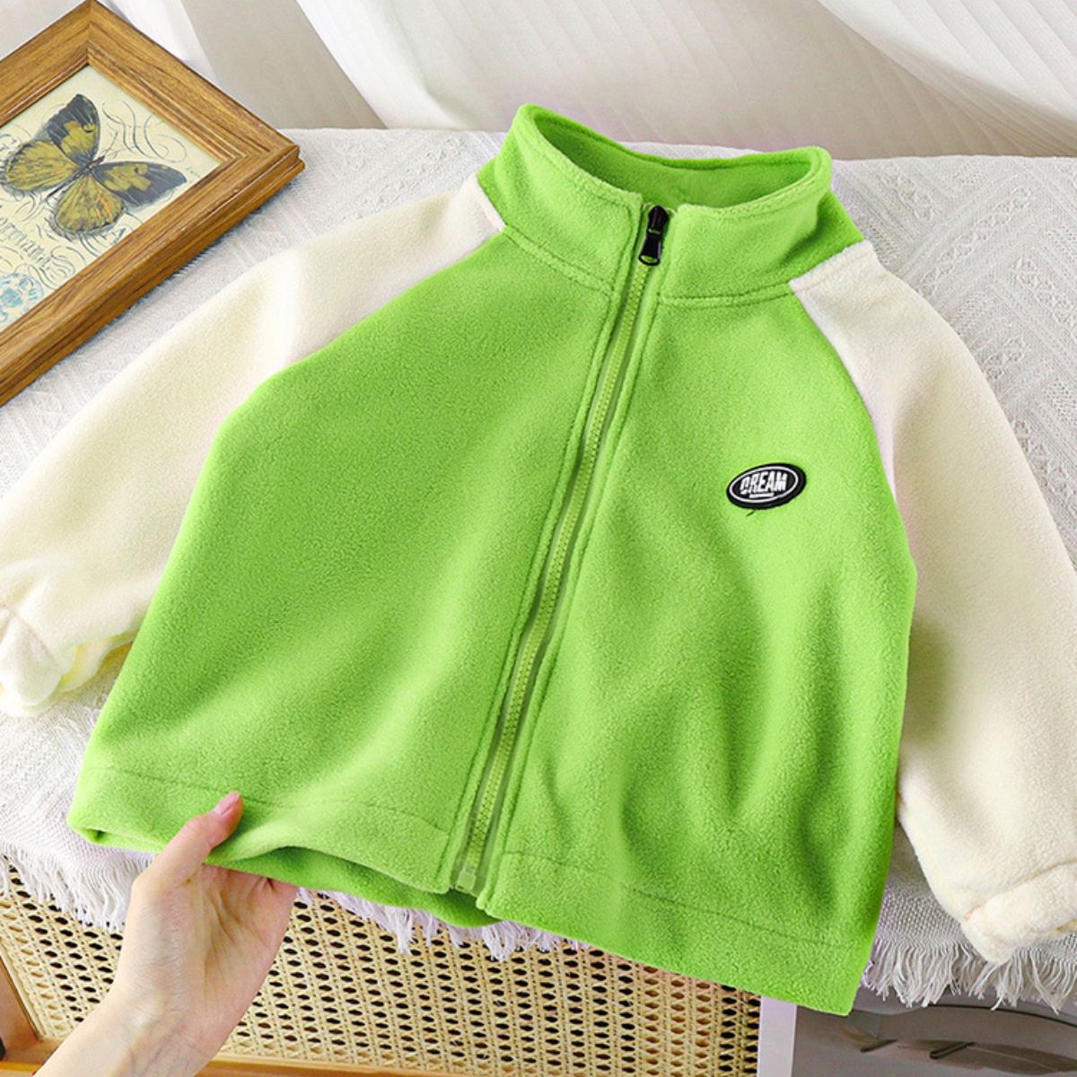 Children's autumn and winter polar fleece jacket boys plus velvet warm jacket tops girls baby thick double-sided fleece casual cotton coat