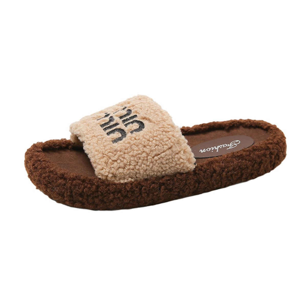 Thick-soled Chanel-style fashionable and versatile furry slippers