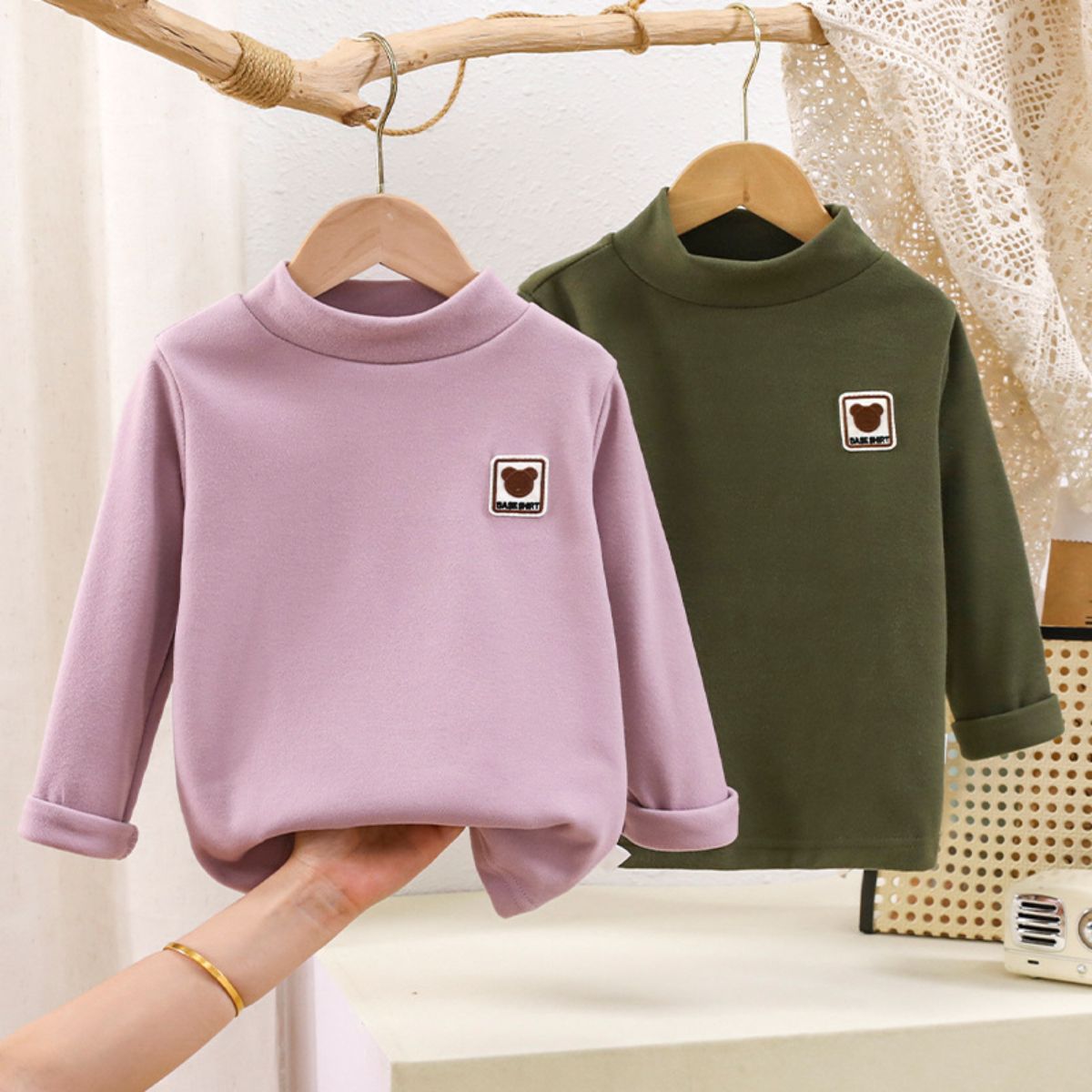 children's new autumn and winter fleece bottoming shirt