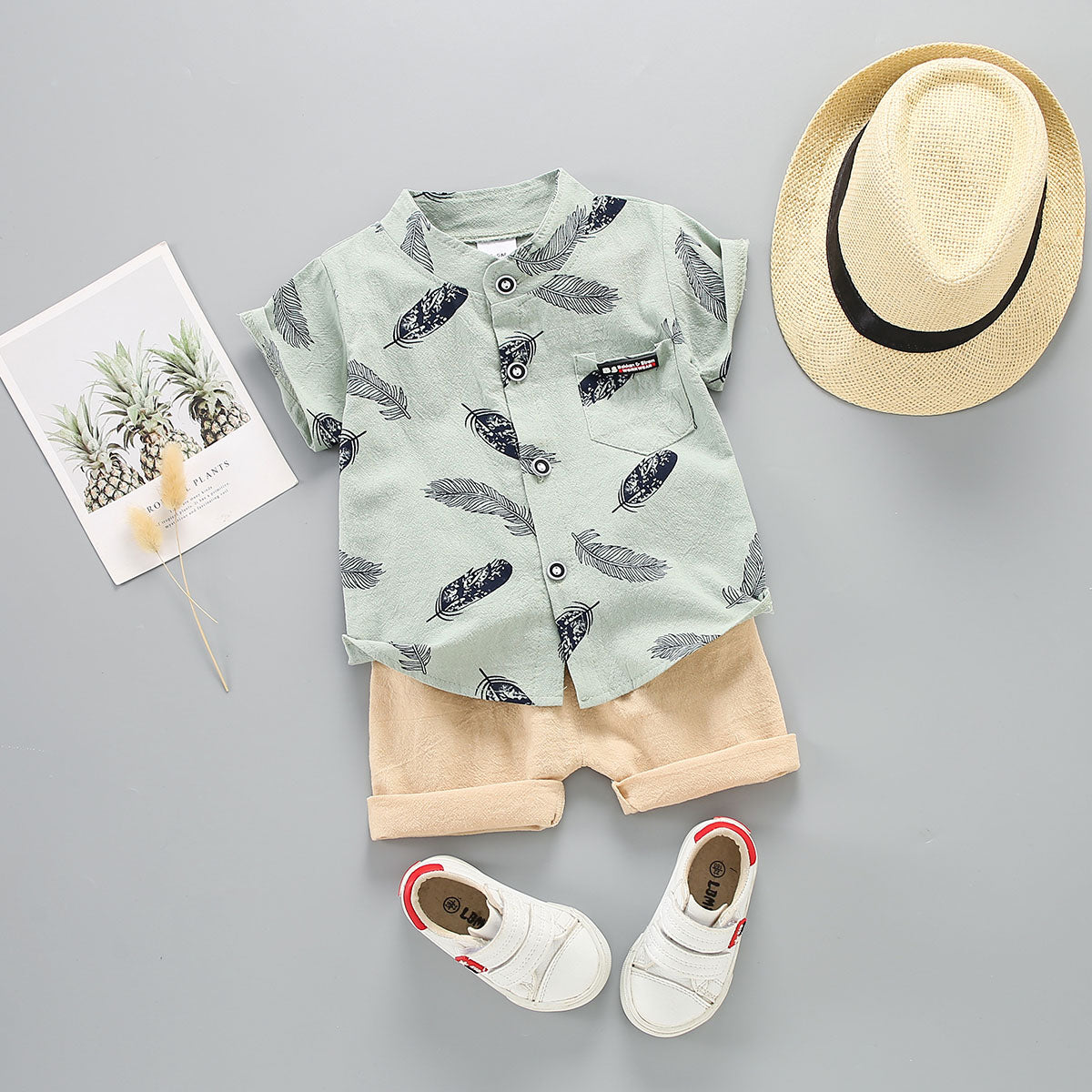 Baby Boy Feather Printed Short-sleeve Shirt & Shorts